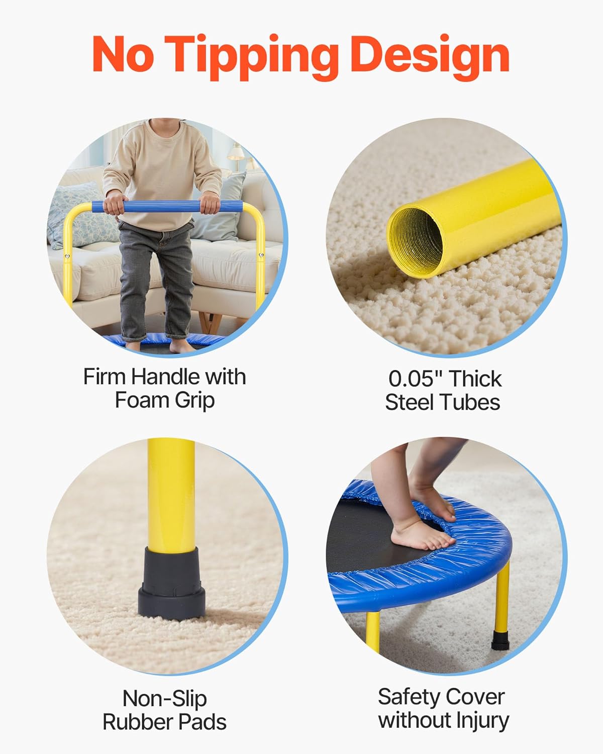 VEVOR 3FT Foldable Mini Trampoline for Toddlers — Indoor/Outdoor, Ages 3+