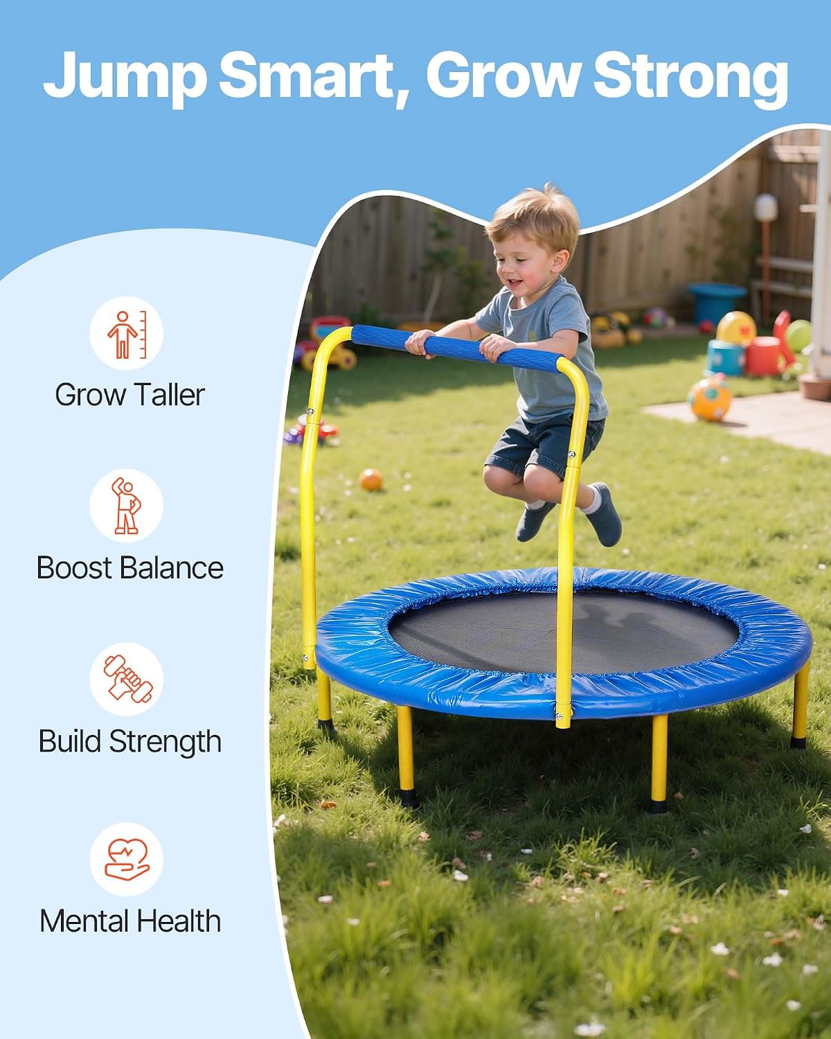 VEVOR 3FT Foldable Mini Trampoline for Toddlers — Indoor/Outdoor, Ages 3+