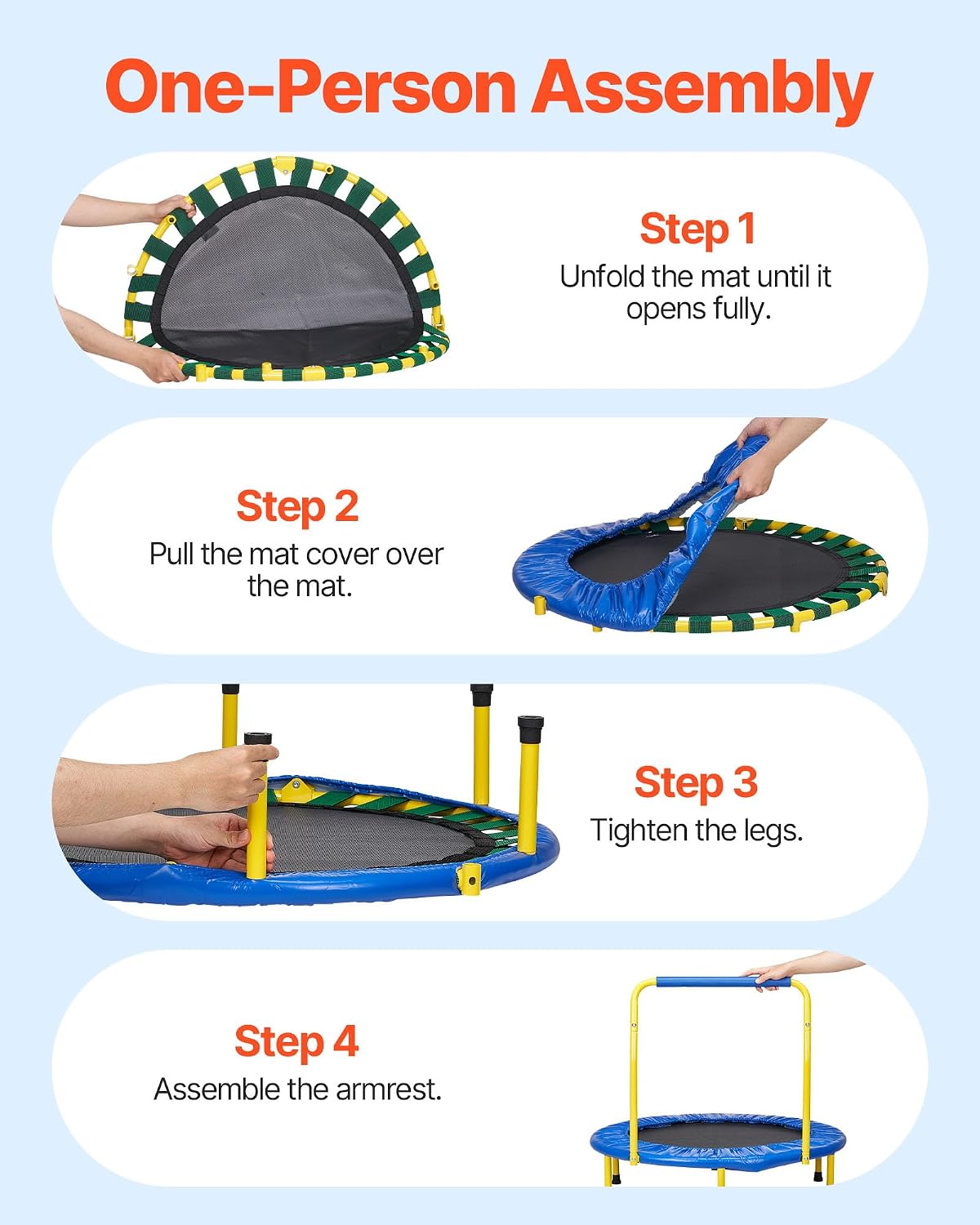 VEVOR 3FT Foldable Mini Trampoline for Toddlers — Indoor/Outdoor, Ages 3+